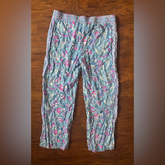 Lilly Pulitzer x Target Rayon Palazzo Wide Leg Pants Blue Pink My Fans Pull On M - Picture 2 of 9
